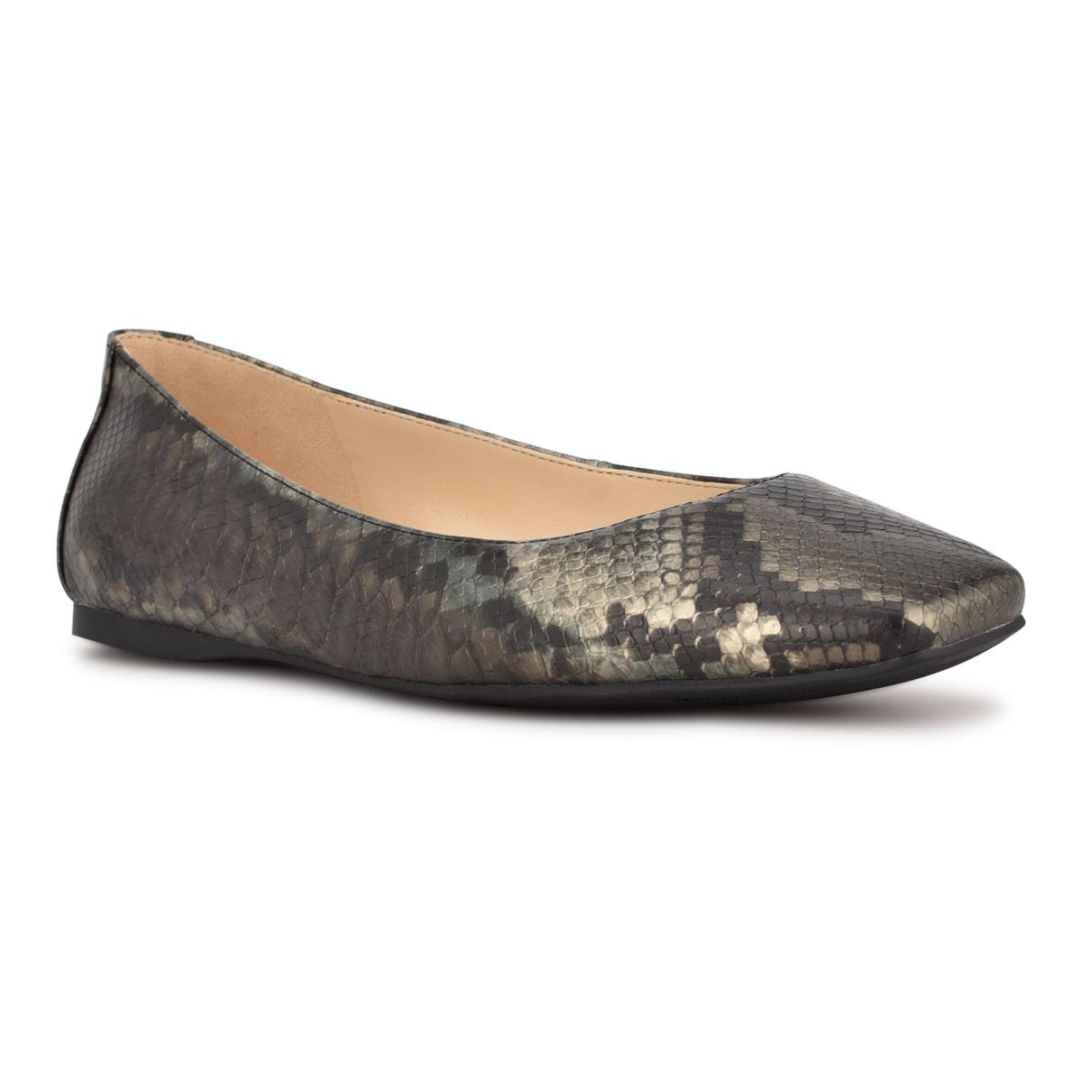 Women's Nine West Alena Square-Toe Ballet Flats Grey / Snake | BQLC24906