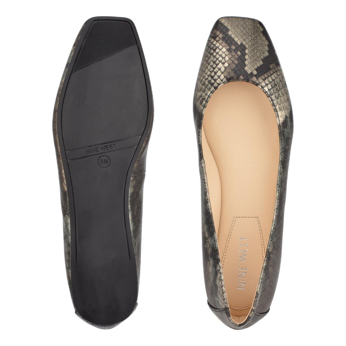 Women's Nine West Alena Square-Toe Ballet Flats Grey / Snake | BQLC24906