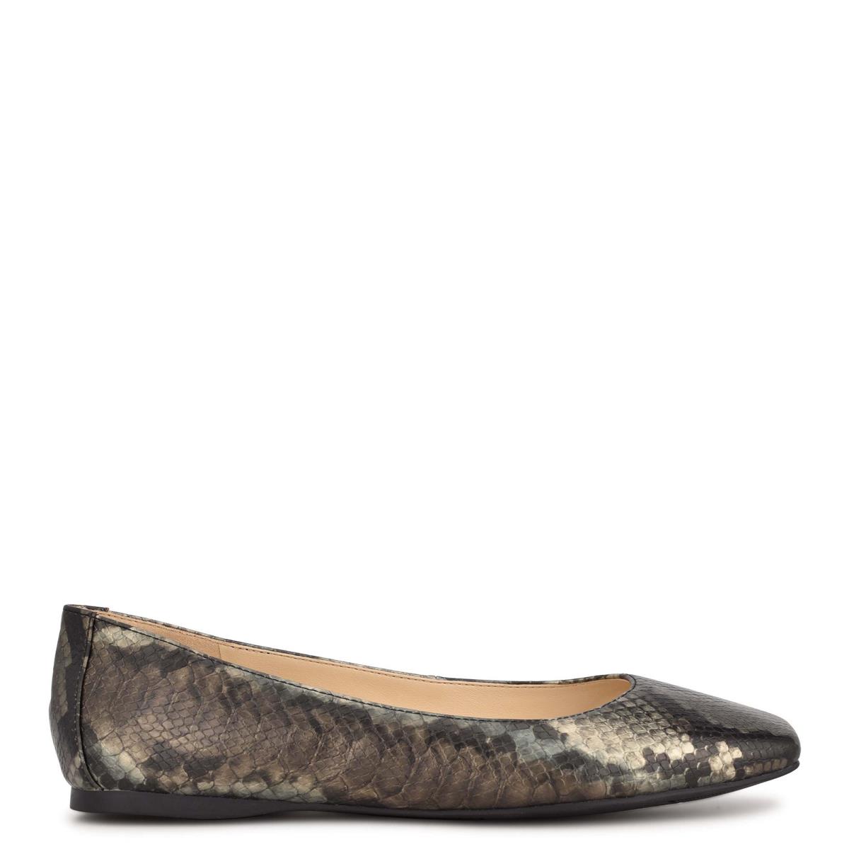 Women\'s Nine West Alena Square-Toe Ballet Flats Grey / Snake | BQLC24906