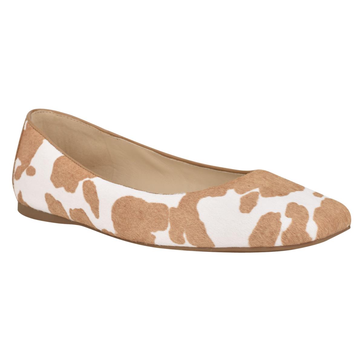 Women's Nine West Alena Square-Toe Ballet Flats Brown / White | NHGA29641