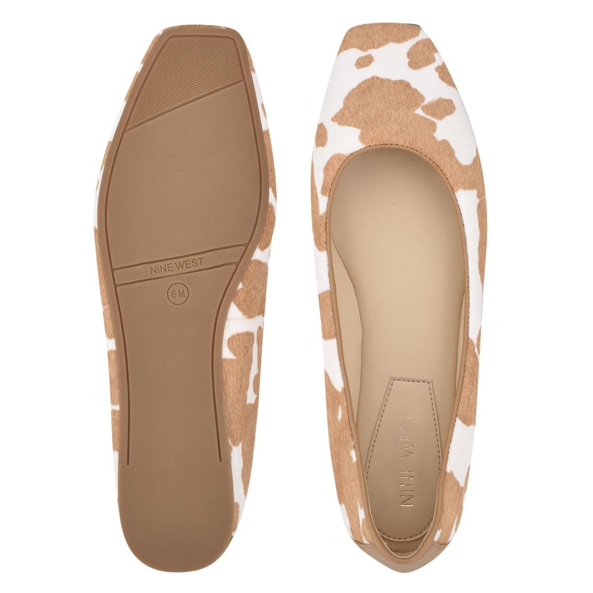 Women's Nine West Alena Square-Toe Ballet Flats Brown / White | NHGA29641