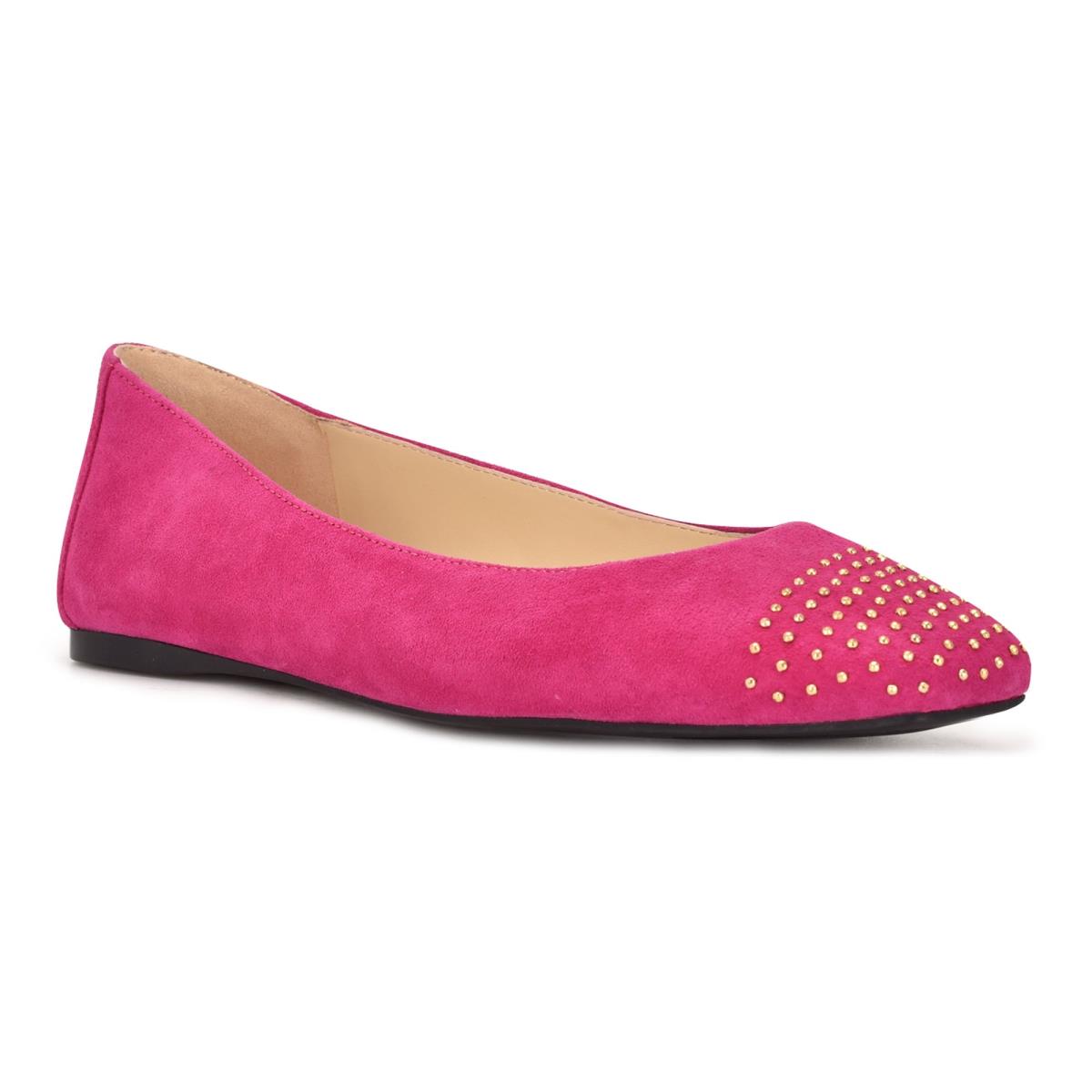 Women's Nine West Aloha Studded Square-Toe Ballet Flats Pink | BTJC52168