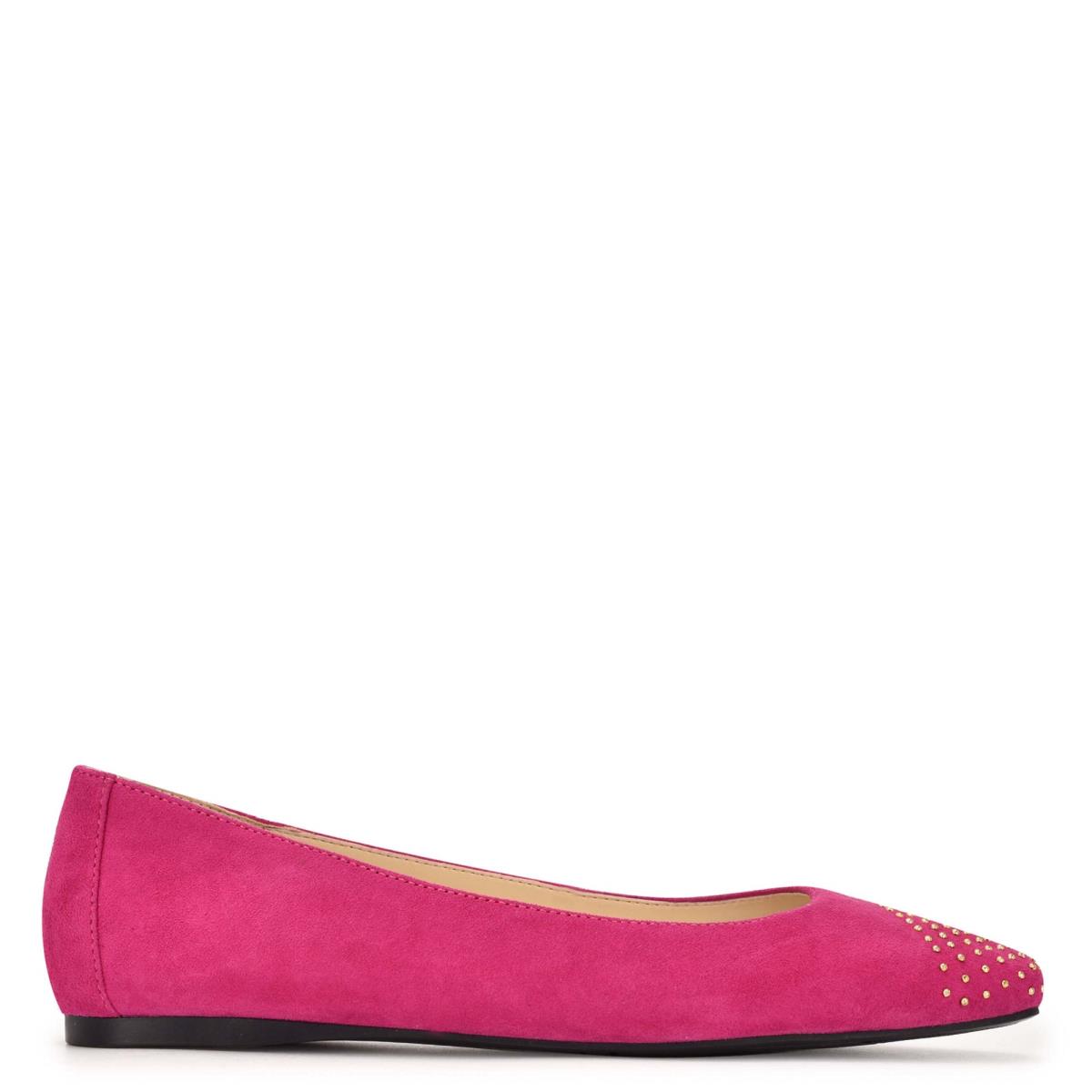 Women\'s Nine West Aloha Studded Square-Toe Ballet Flats Pink | BTJC52168