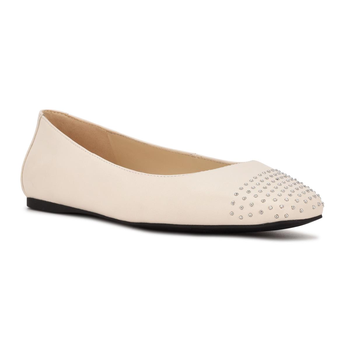 Women's Nine West Aloha Studded Square-Toe Ballet Flats Cream | BYMP96712