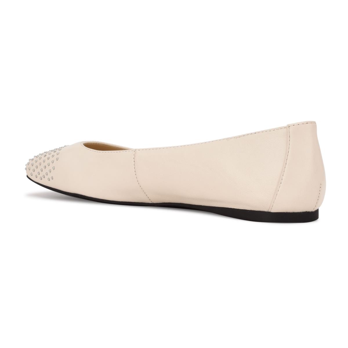 Women's Nine West Aloha Studded Square-Toe Ballet Flats Cream | BYMP96712