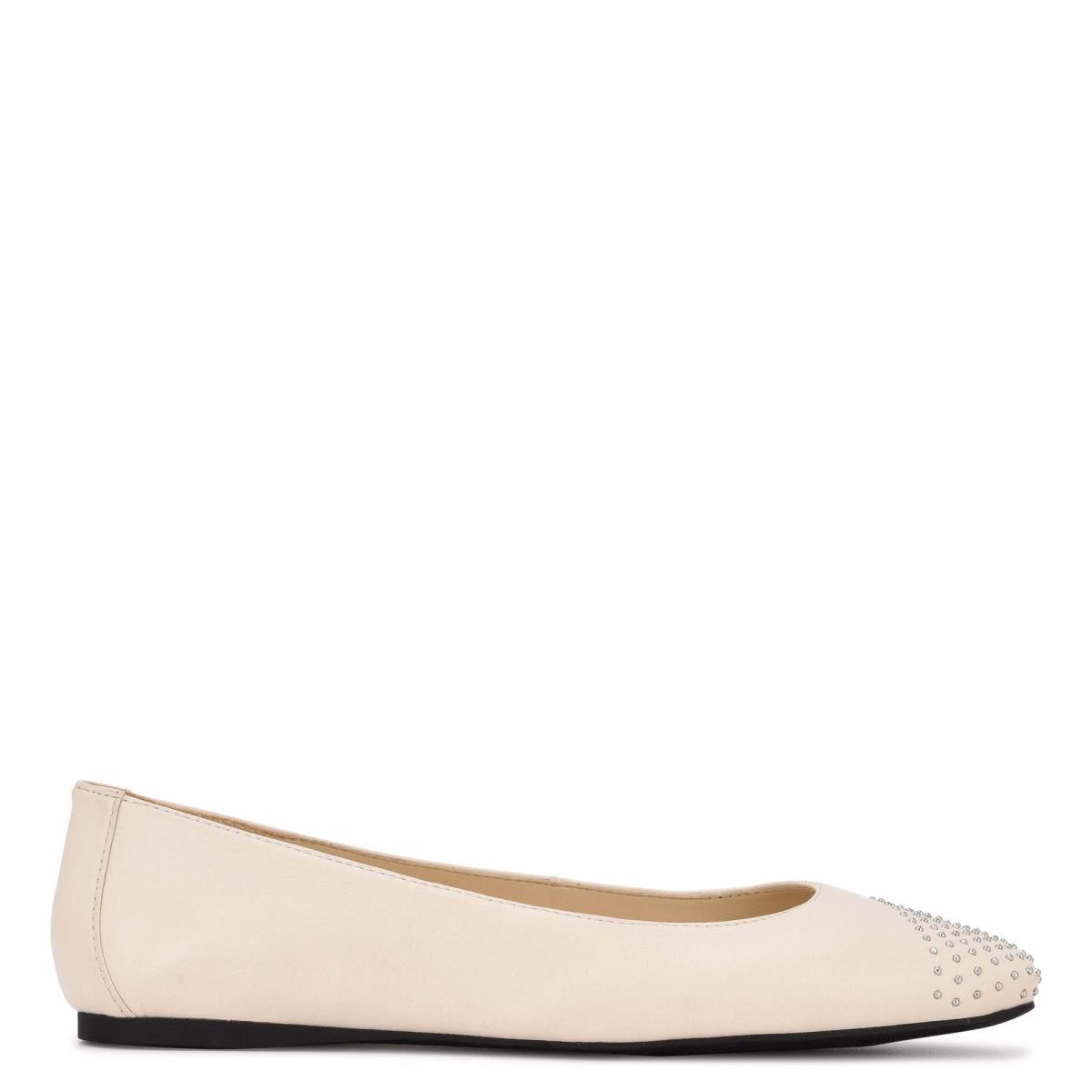 Women\'s Nine West Aloha Studded Square-Toe Ballet Flats Cream | BYMP96712