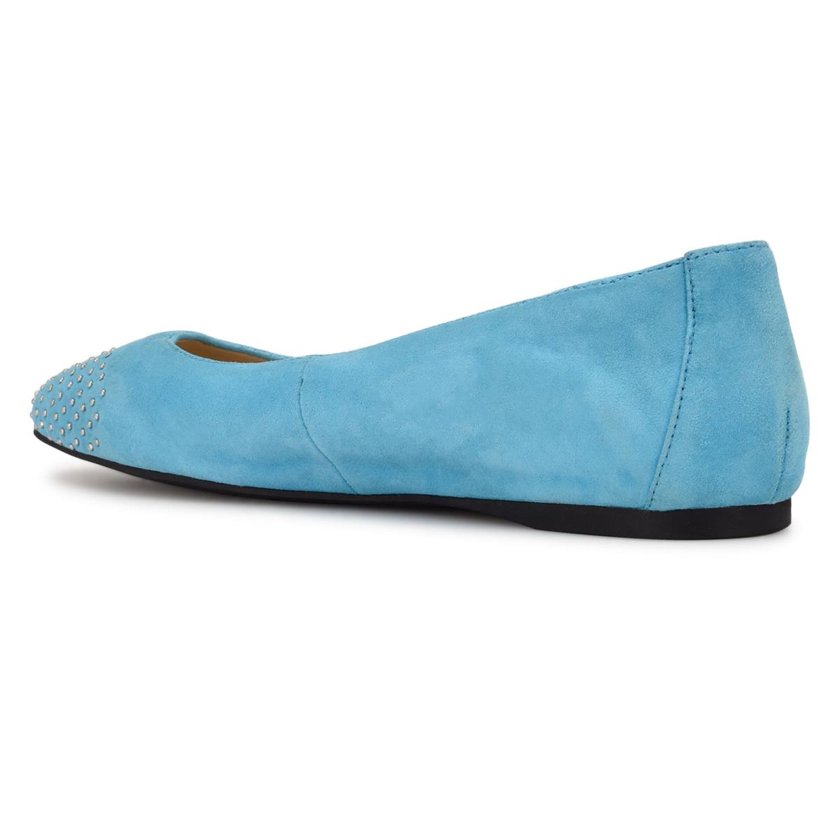 Women's Nine West Aloha Studded Square-Toe Ballet Flats Light Blue | CBIO21958