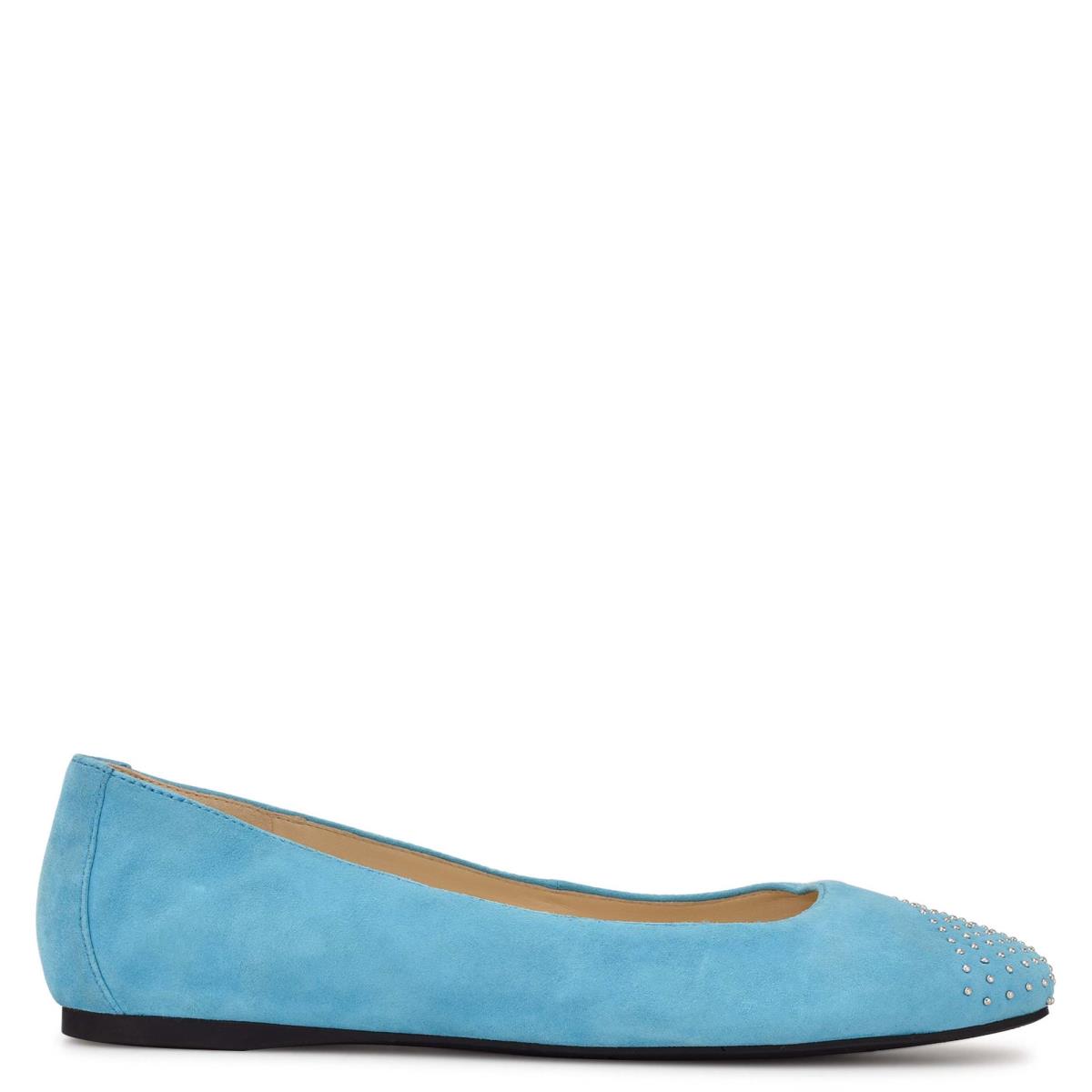 Women\'s Nine West Aloha Studded Square-Toe Ballet Flats Light Blue | CBIO21958