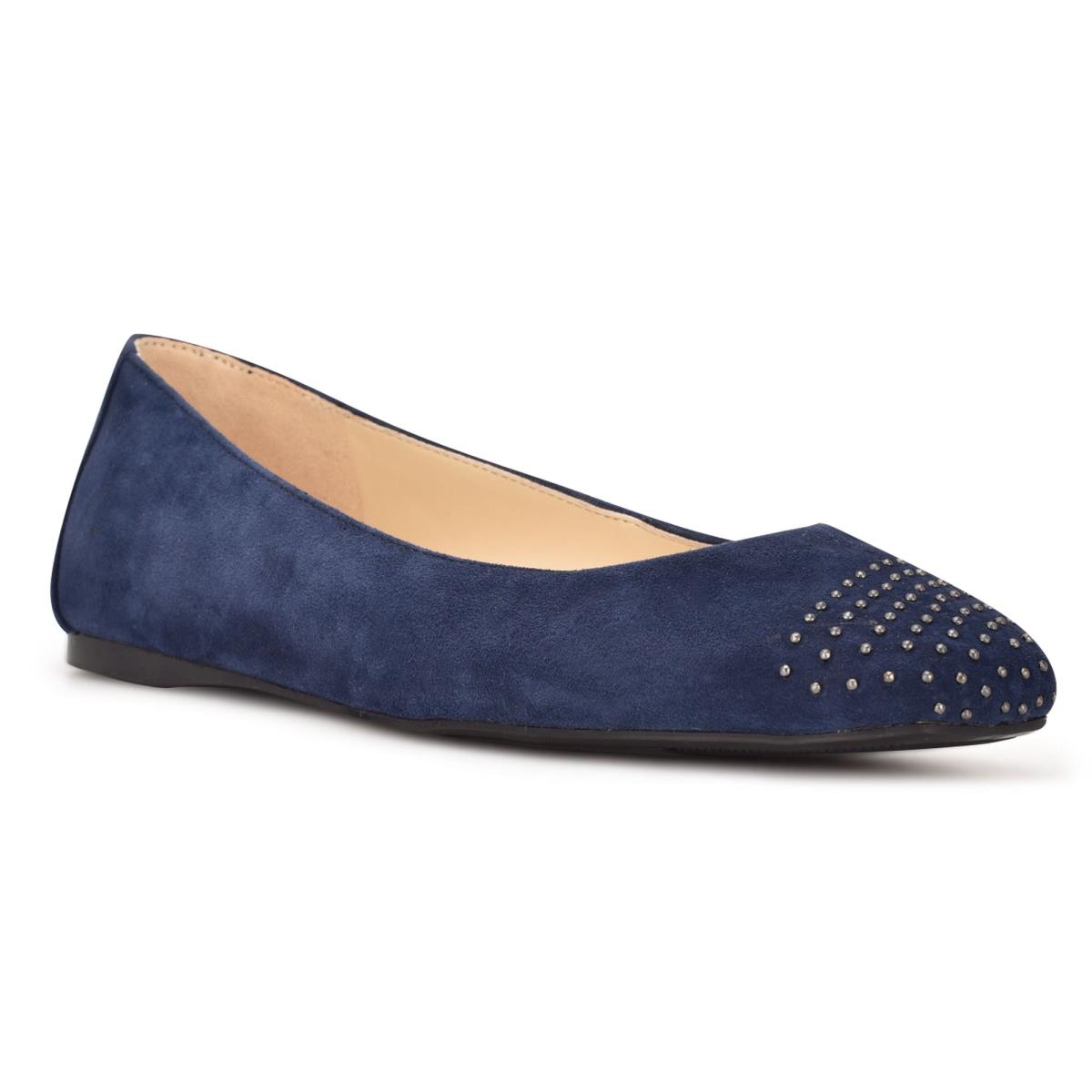 Women's Nine West Aloha Studded Square-Toe Ballet Flats Navy | NYSC39648