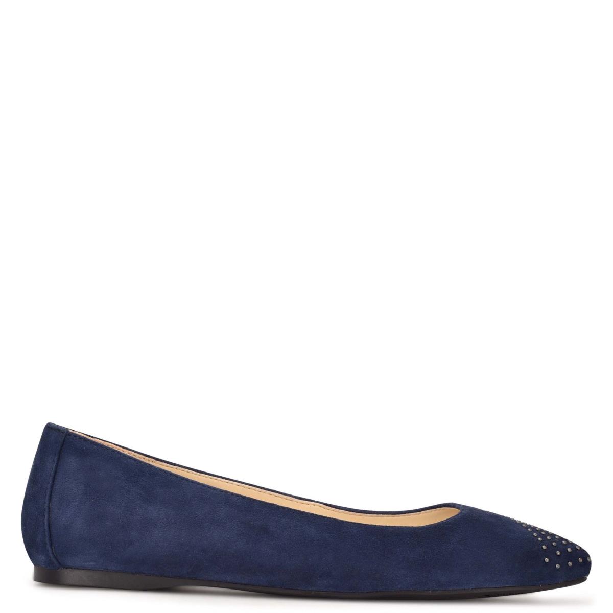 Women\'s Nine West Aloha Studded Square-Toe Ballet Flats Navy | NYSC39648