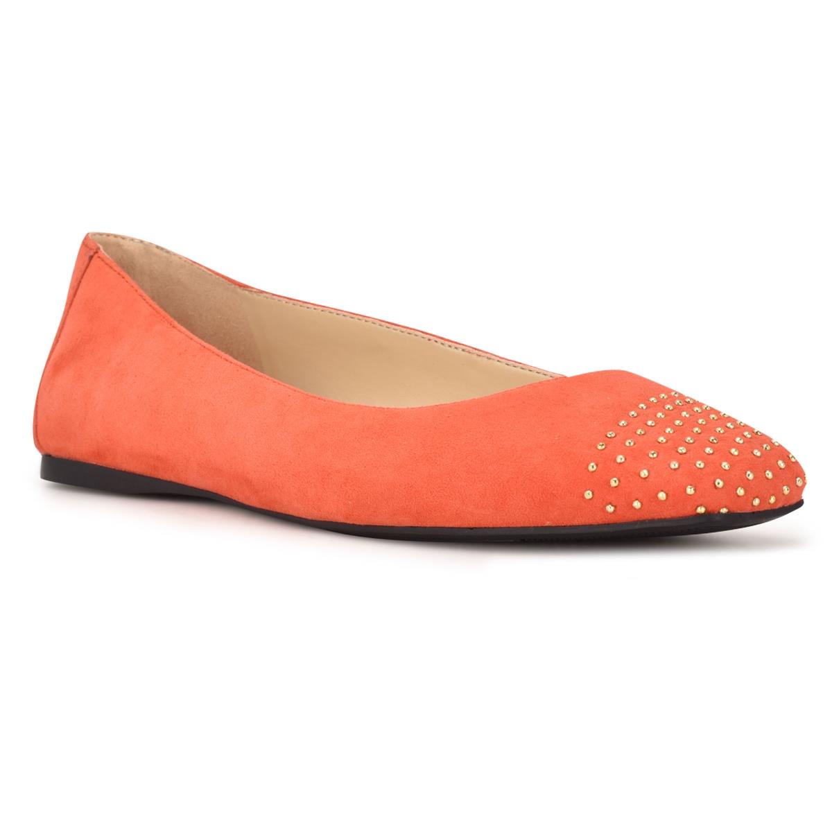 Women's Nine West Aloha Studded Square-Toe Ballet Flats Red | WOHR01973