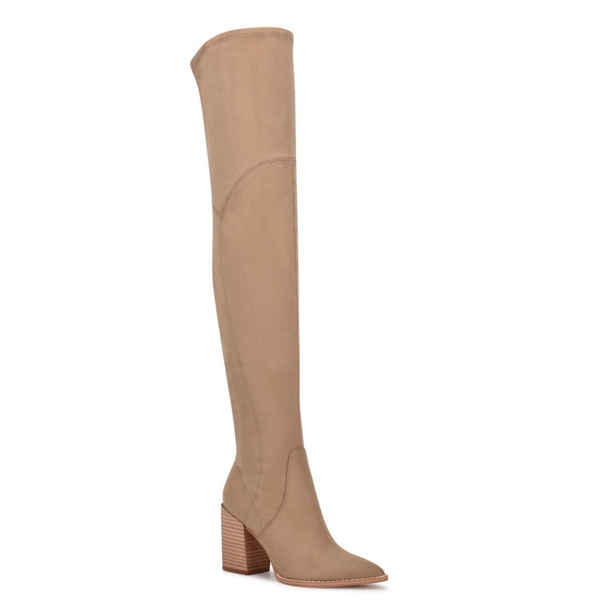 Women's Nine West Barret Over The Knee Heeled Boots Light Beige | WORF17926