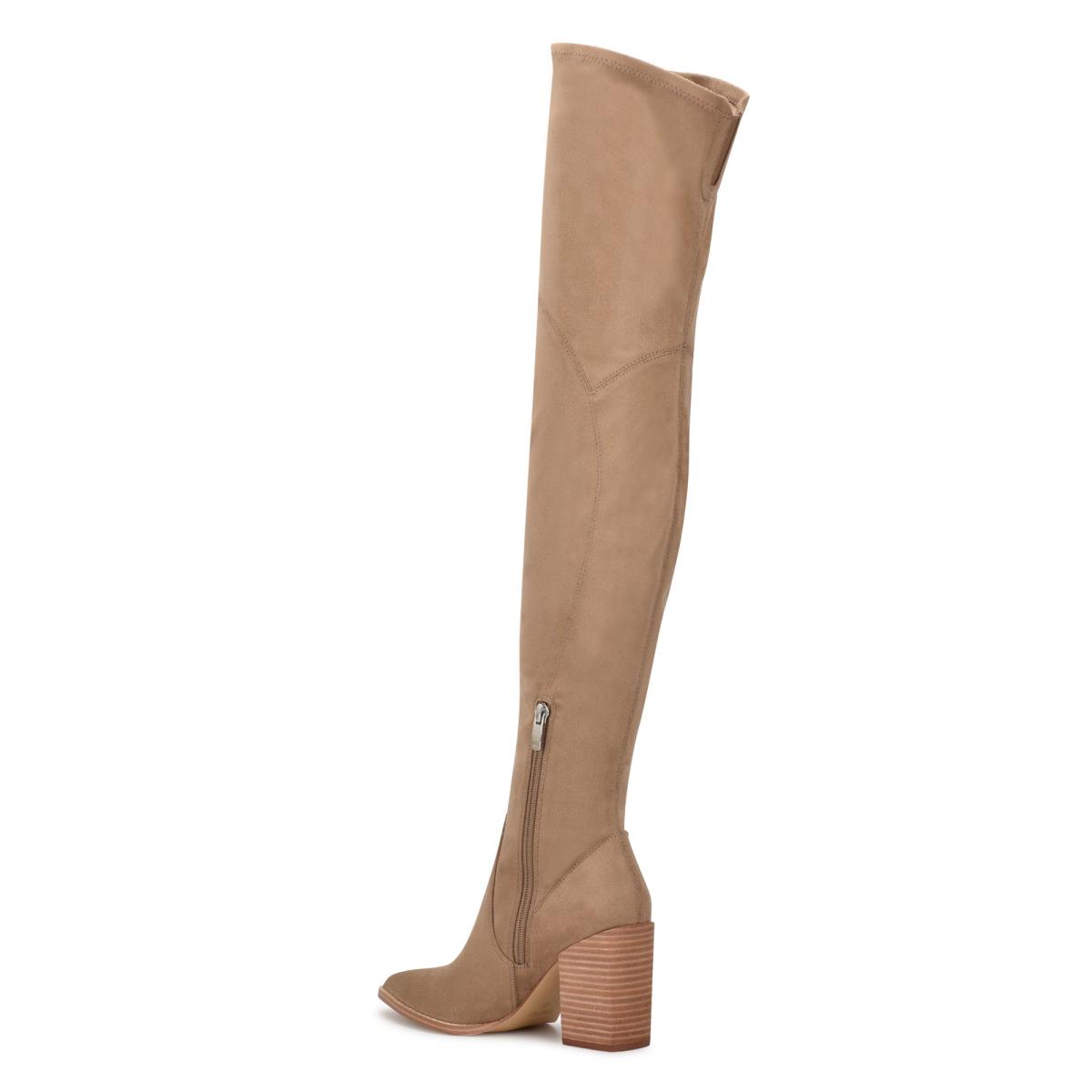 Women's Nine West Barret Over The Knee Heeled Boots Light Beige | WORF17926