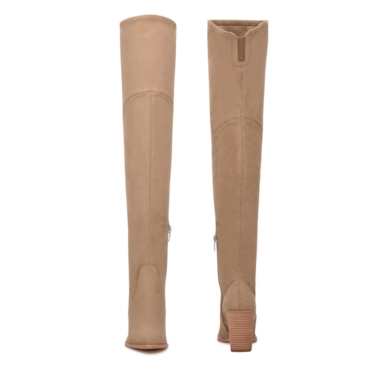 Women's Nine West Barret Over The Knee Heeled Boots Light Beige | WORF17926