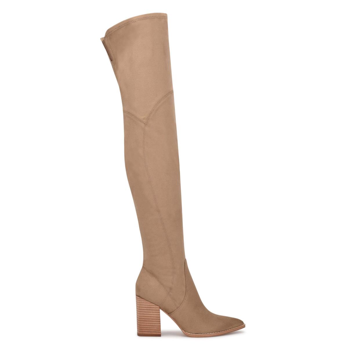 Women\'s Nine West Barret Over The Knee Heeled Boots Light Beige | WORF17926