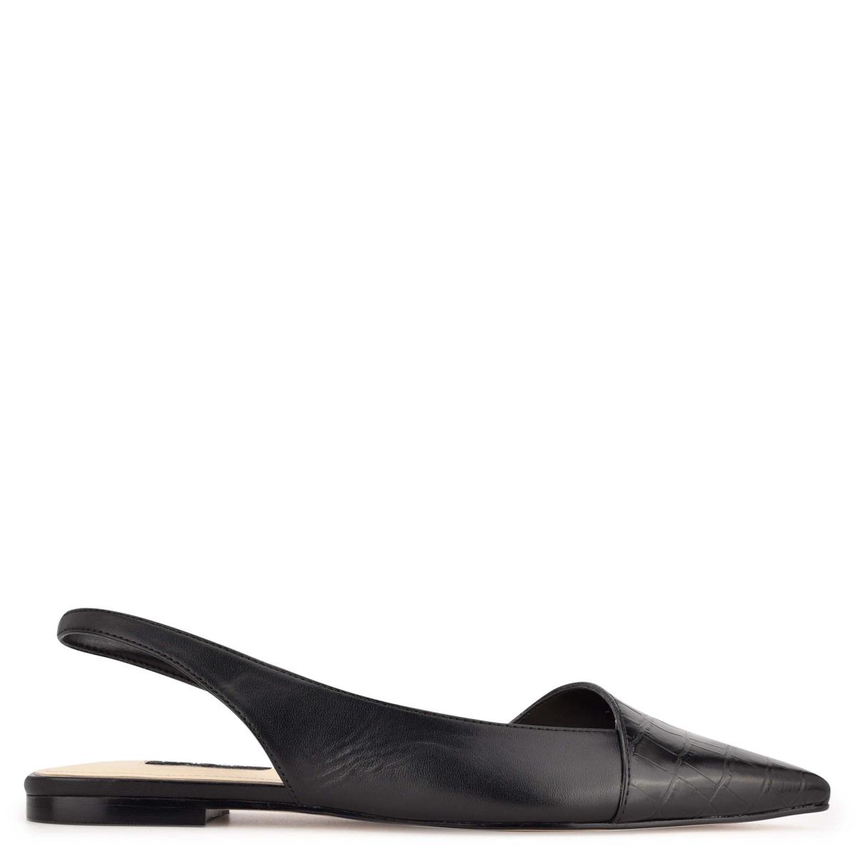 Women\'s Nine West Beads Slingback Pointy Toe Flats Black / Black | APIO96750