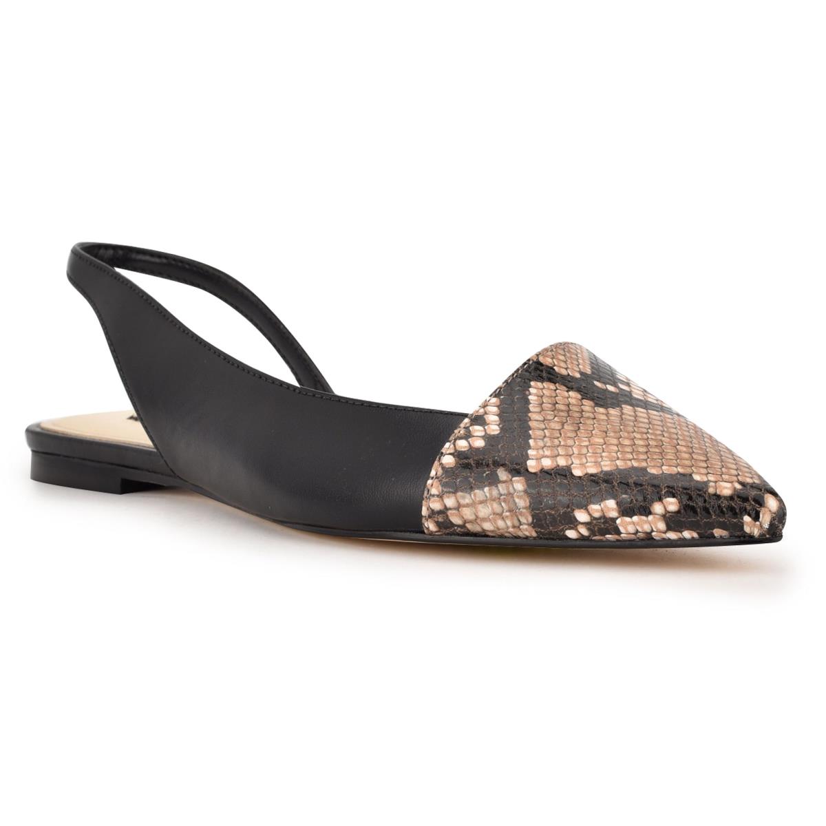 Women's Nine West Beads Slingback Pointy Toe Flats Black / Snake | QJUA24689