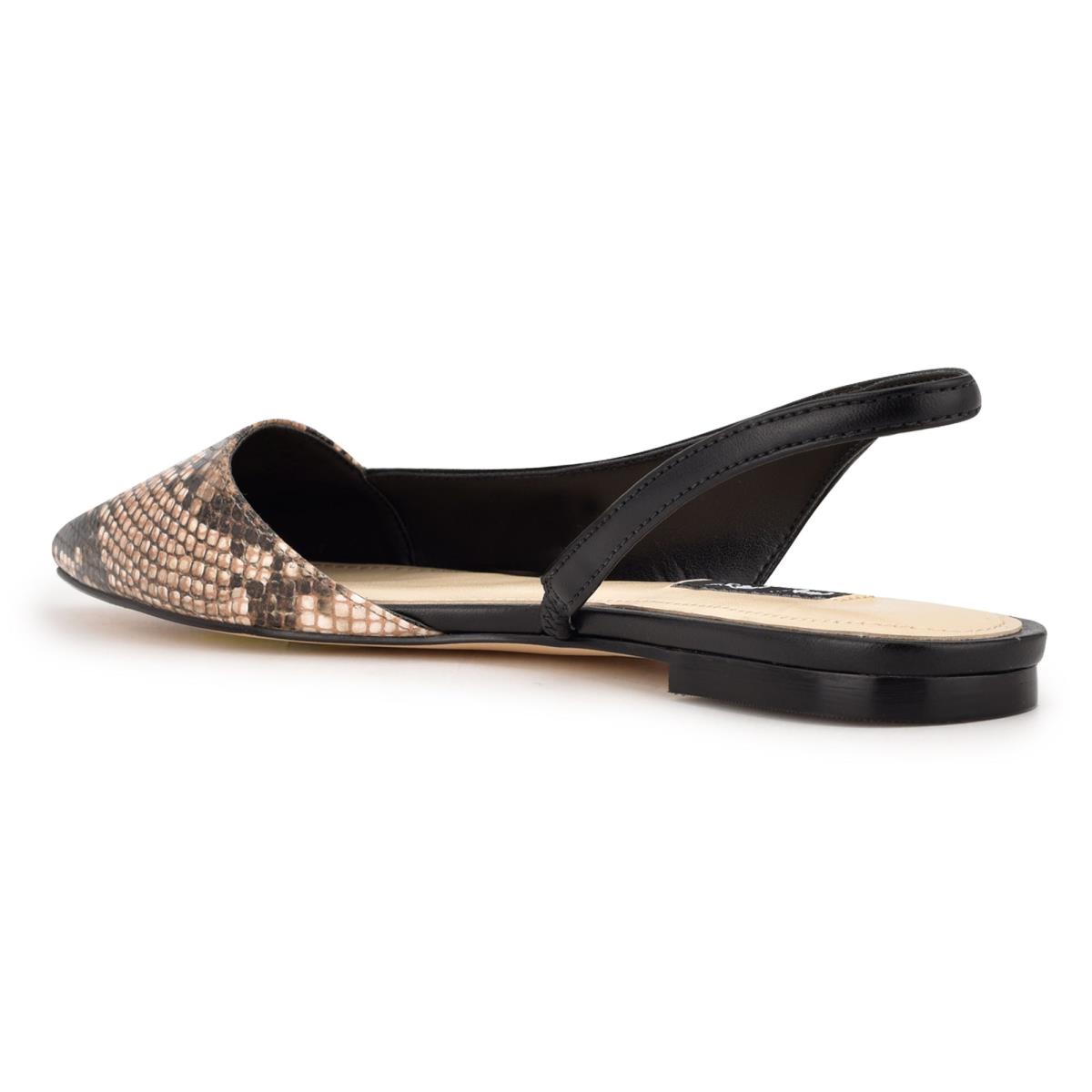 Women's Nine West Beads Slingback Pointy Toe Flats Black / Snake | QJUA24689