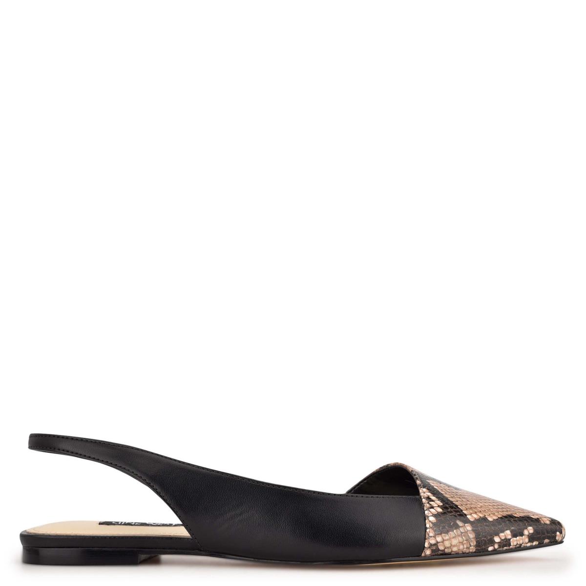 Women\'s Nine West Beads Slingback Pointy Toe Flats Black / Snake | QJUA24689