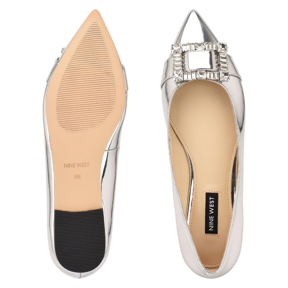 Women's Nine West Behold Dress Ballet Flats Silver | GYWJ87512