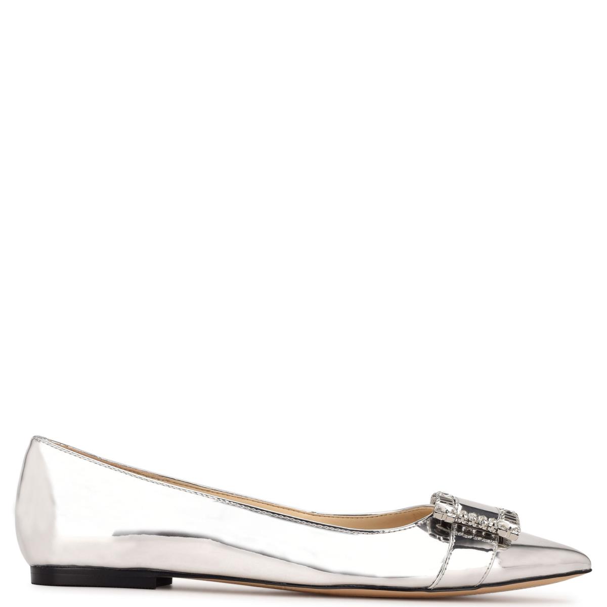 Women\'s Nine West Behold Dress Ballet Flats Silver | GYWJ87512