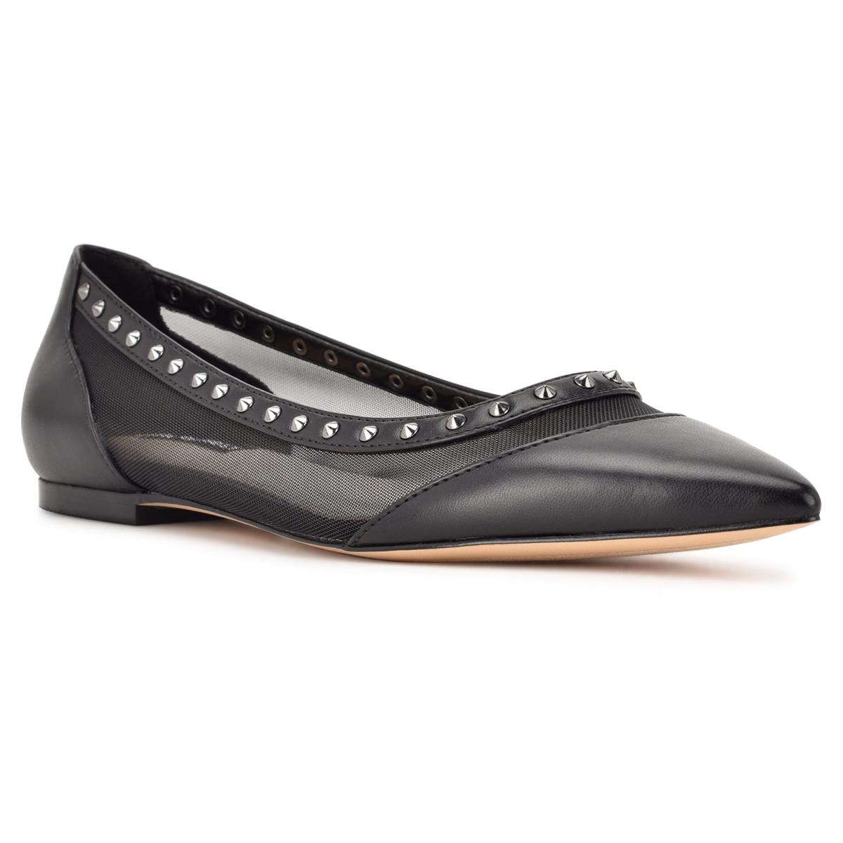 Women's Nine West Bizzie Pointy Toe Ballet Flats Black | ANFS04372