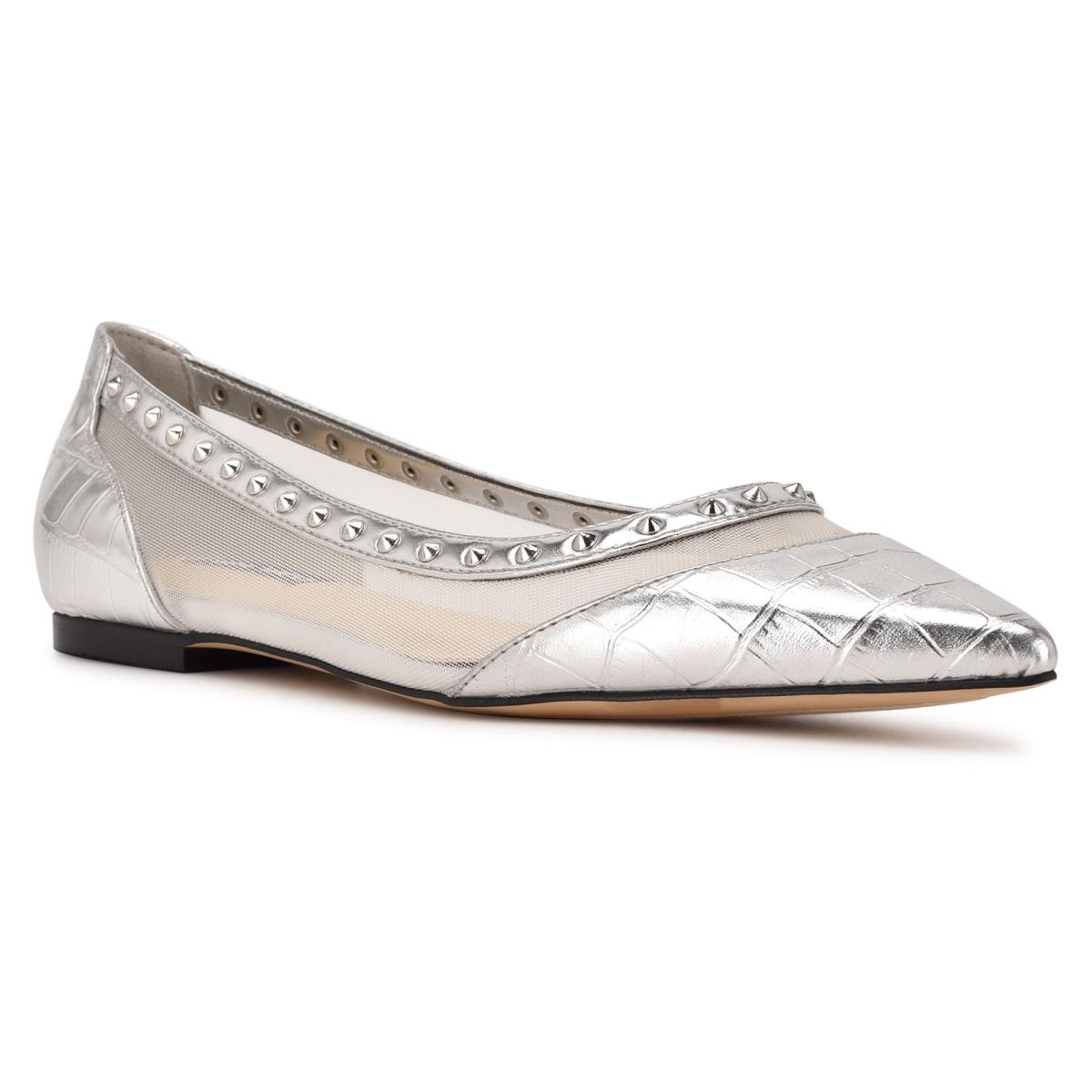 Women's Nine West Bizzie Pointy Toe Ballet Flats Silver | ITWR92308