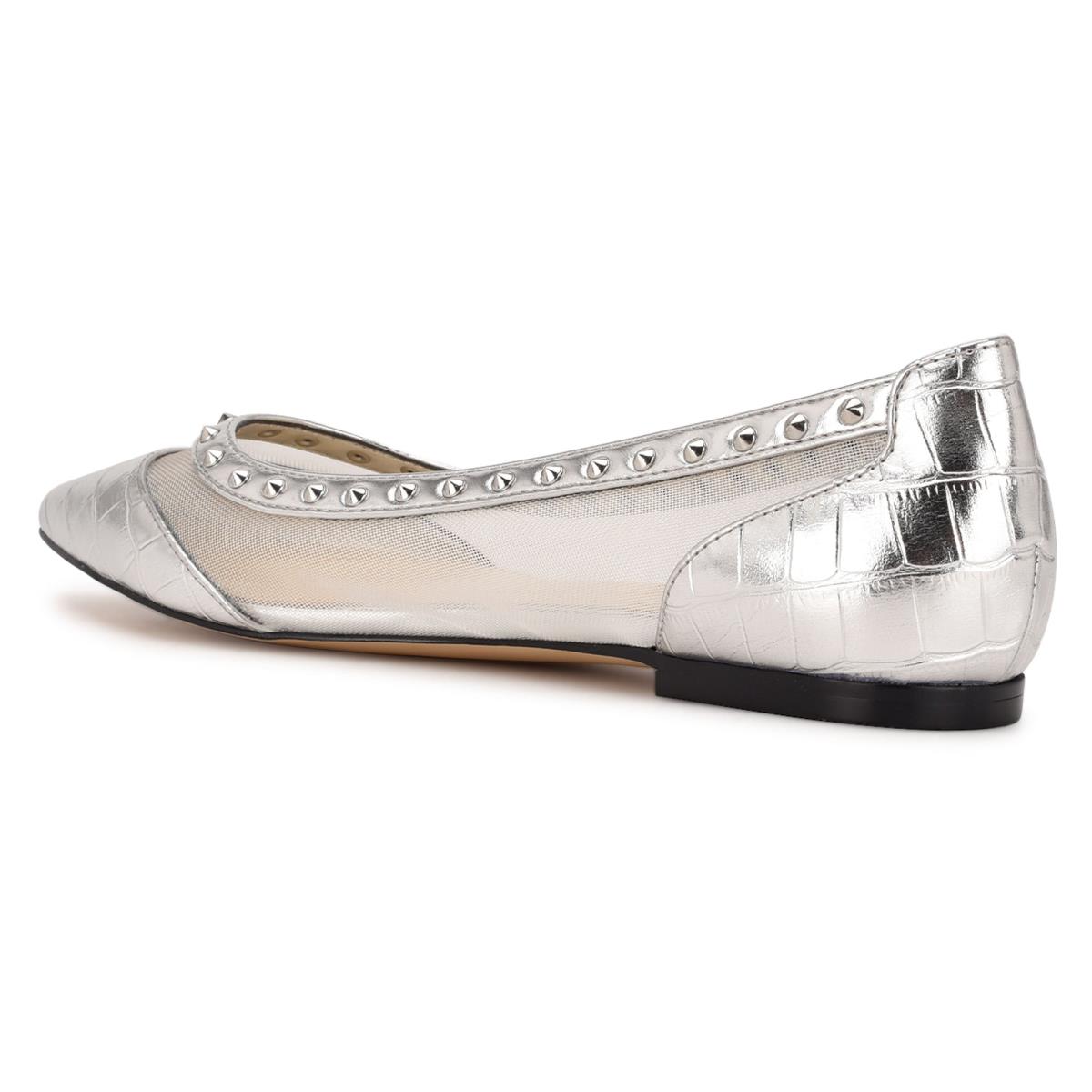 Women's Nine West Bizzie Pointy Toe Ballet Flats Silver | ITWR92308