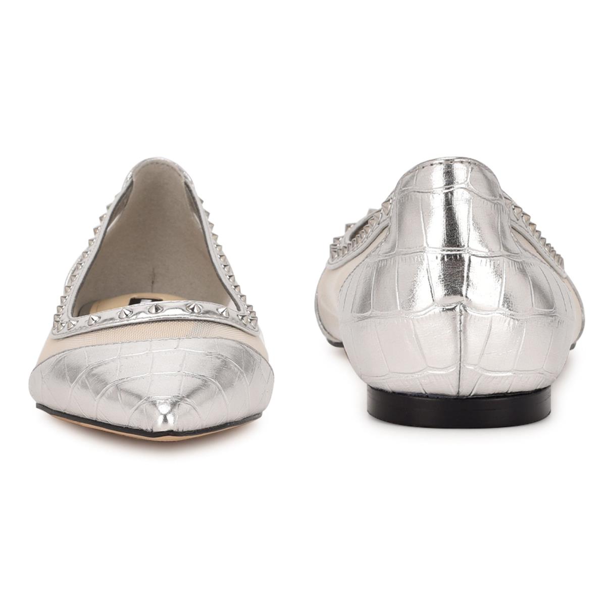 Women's Nine West Bizzie Pointy Toe Ballet Flats Silver | ITWR92308