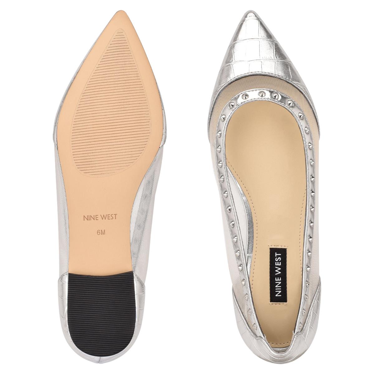 Women's Nine West Bizzie Pointy Toe Ballet Flats Silver | ITWR92308