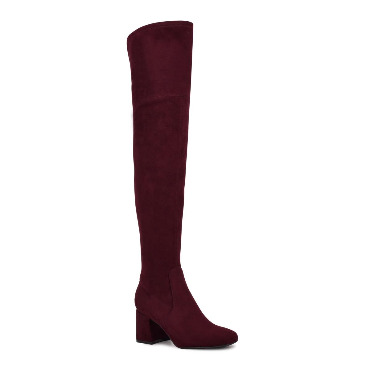 Women's Nine West Blocky Over The Knee Heeled Boots Burgundy | TRMP49378