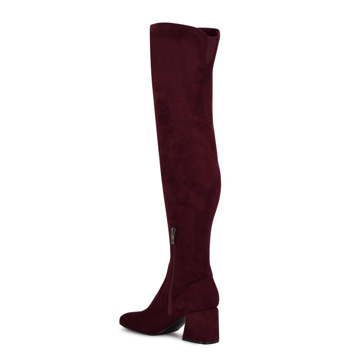 Women's Nine West Blocky Over The Knee Heeled Boots Burgundy | TRMP49378