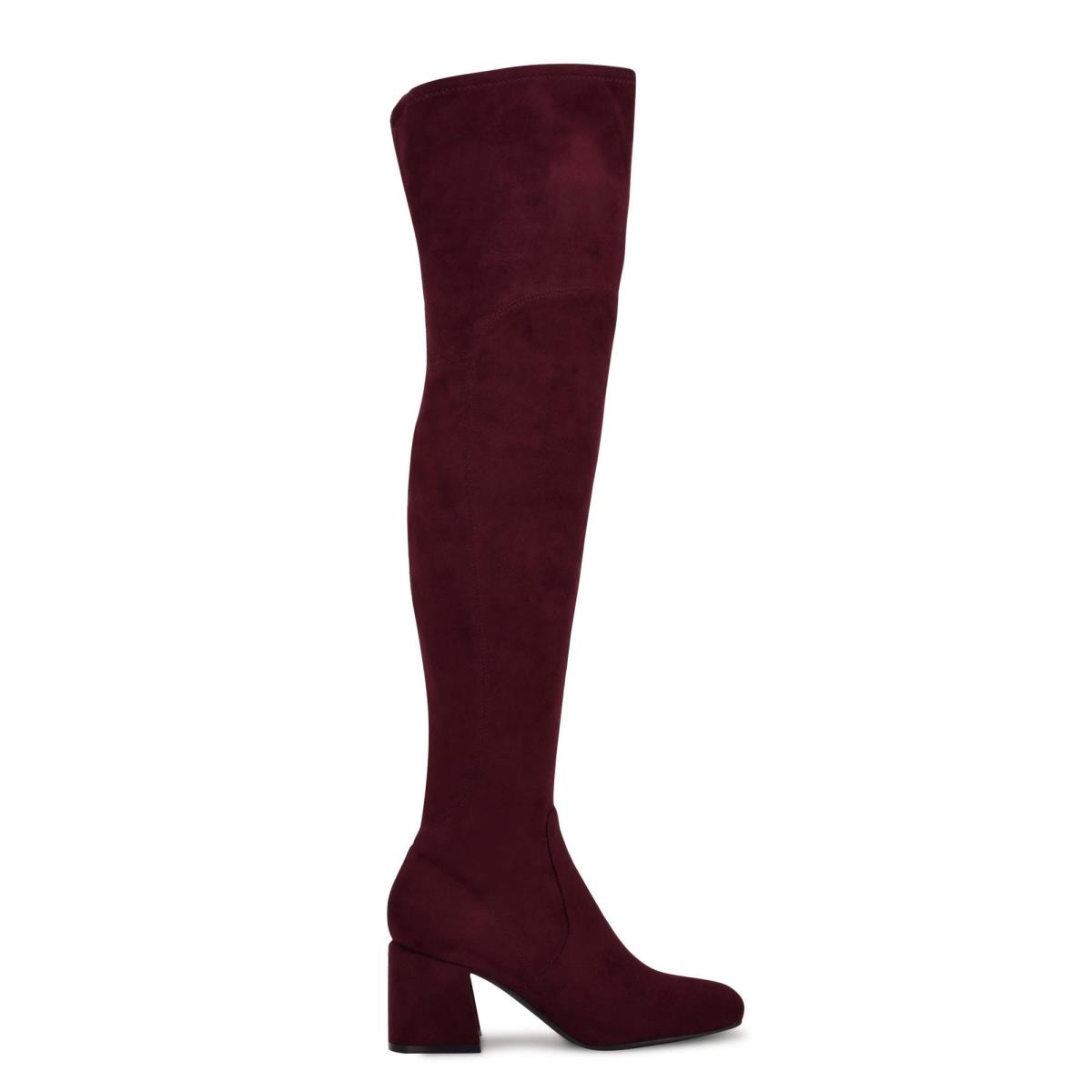 Women\'s Nine West Blocky Over The Knee Heeled Boots Burgundy | TRMP49378