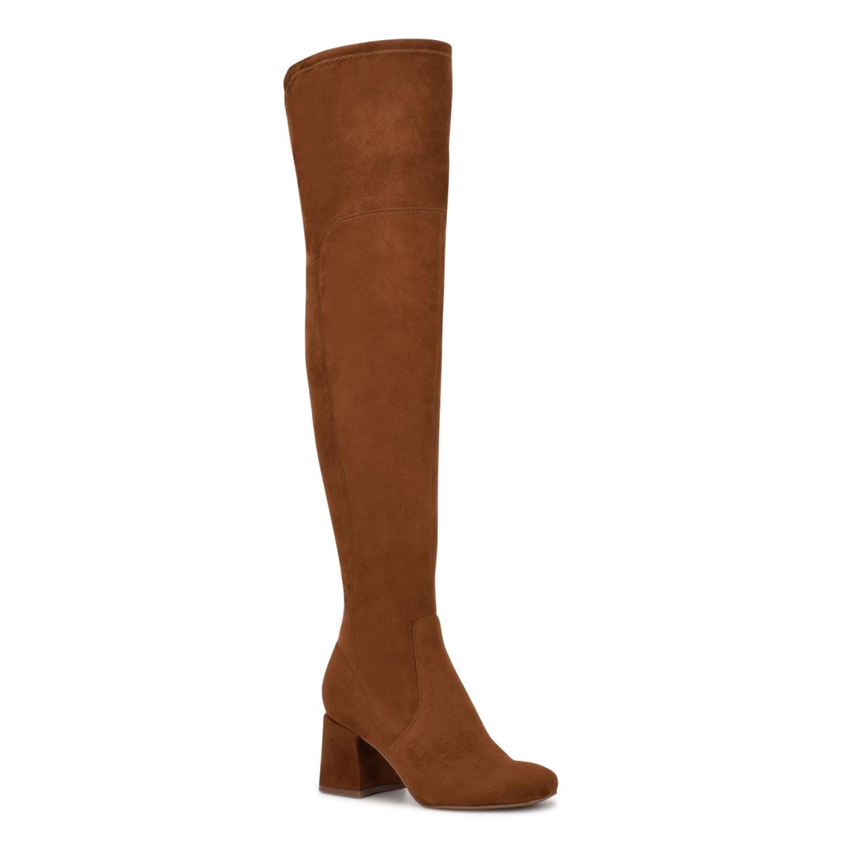 Women's Nine West Blocky Over The Knee Heeled Boots Brown | YNUJ52178