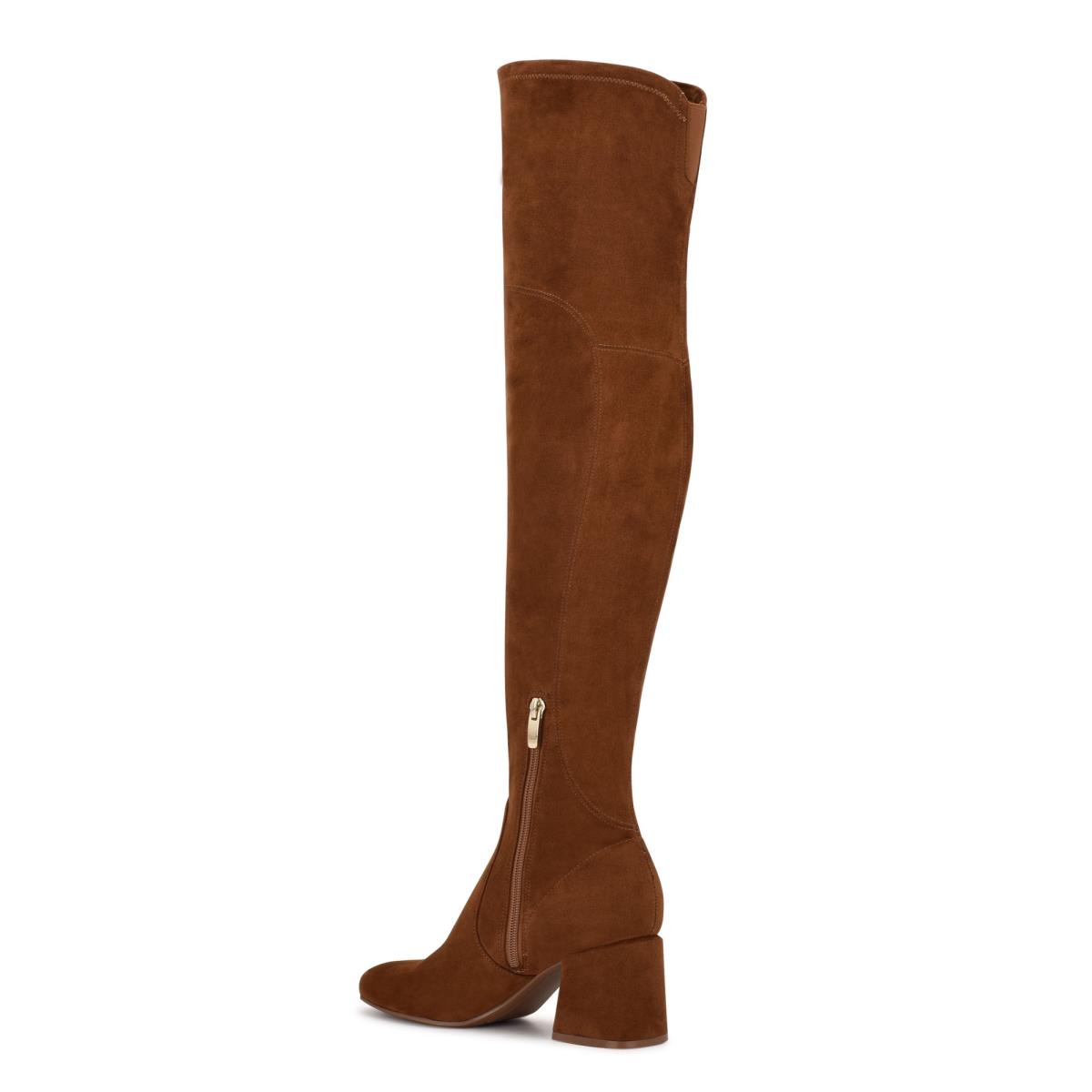 Women's Nine West Blocky Over The Knee Heeled Boots Brown | YNUJ52178