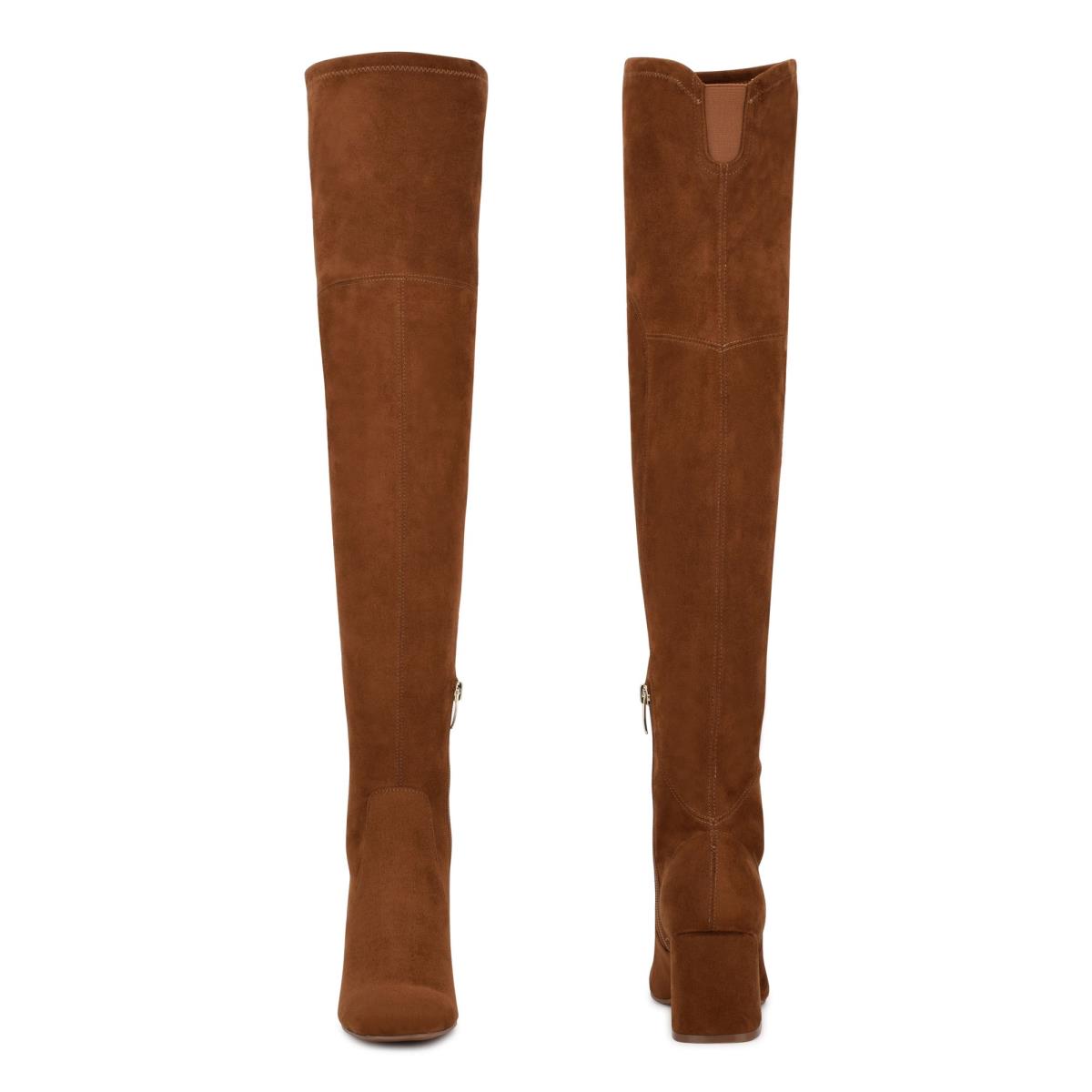 Women's Nine West Blocky Over The Knee Heeled Boots Brown | YNUJ52178