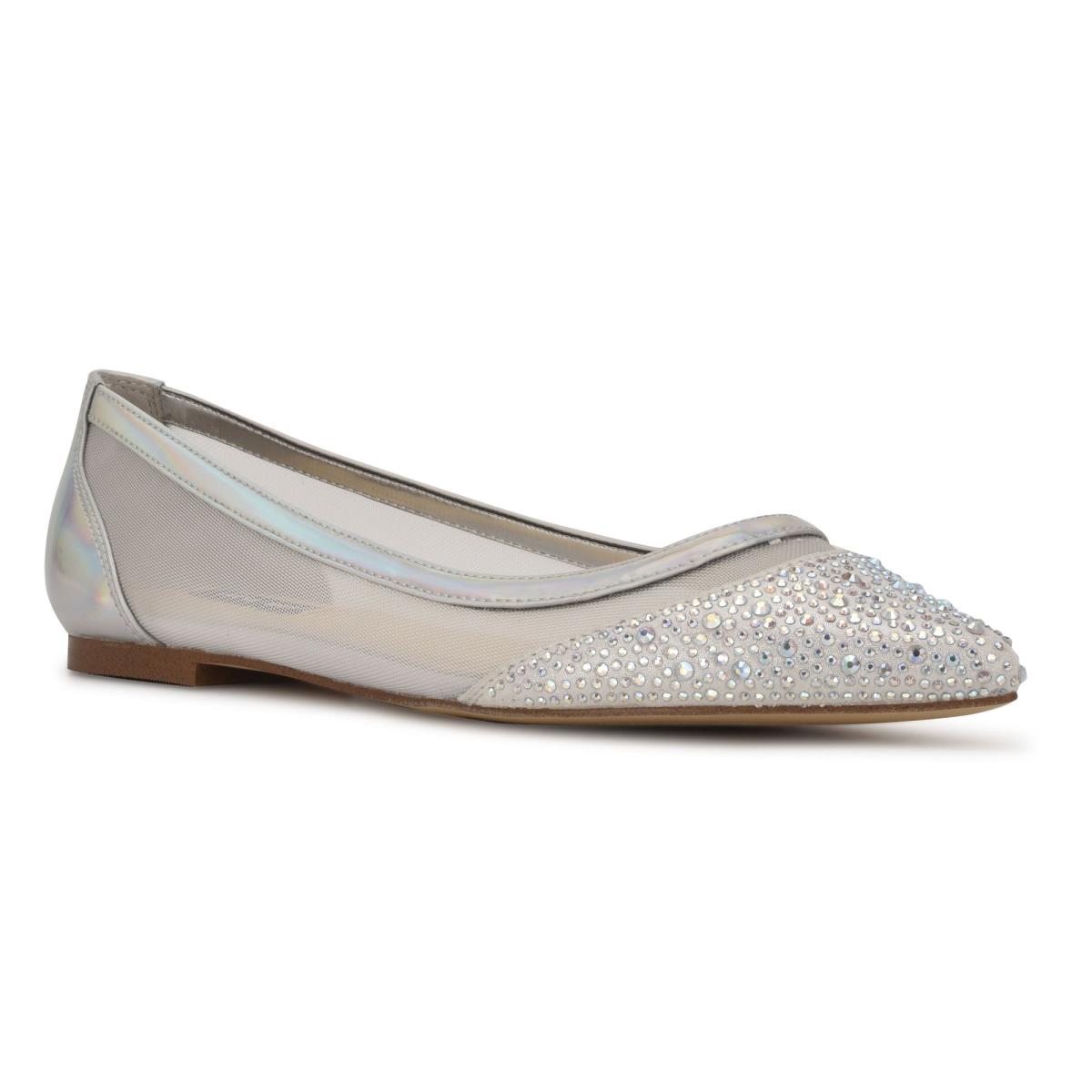 Women's Nine West Bogus Pointy Toe Ballet Flats Beige / Silver | IHXD59784