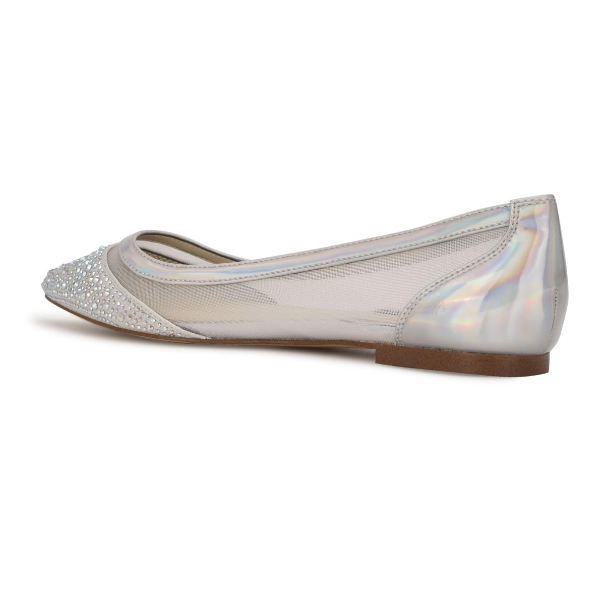 Women's Nine West Bogus Pointy Toe Ballet Flats Beige / Silver | IHXD59784