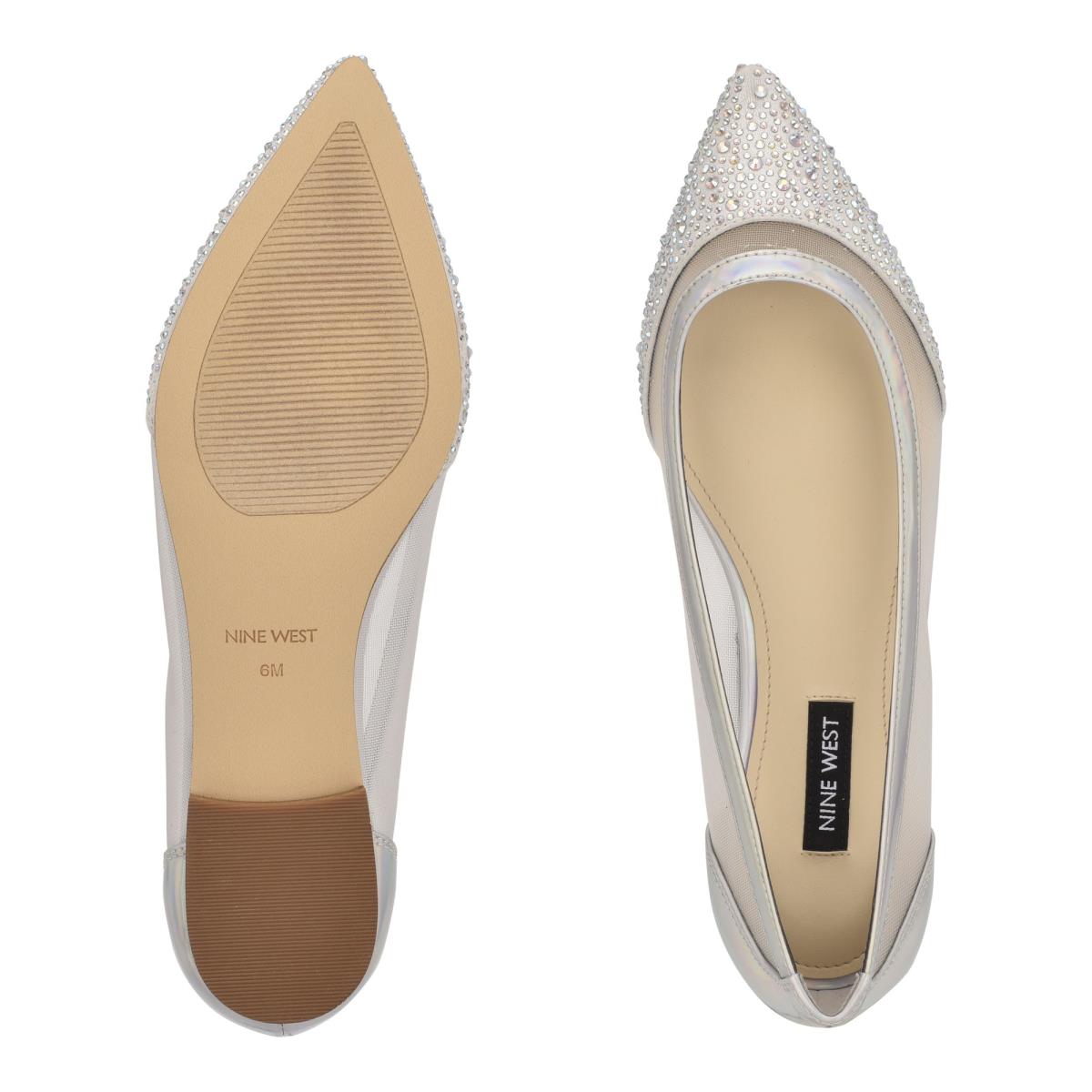 Women's Nine West Bogus Pointy Toe Ballet Flats Beige / Silver | IHXD59784