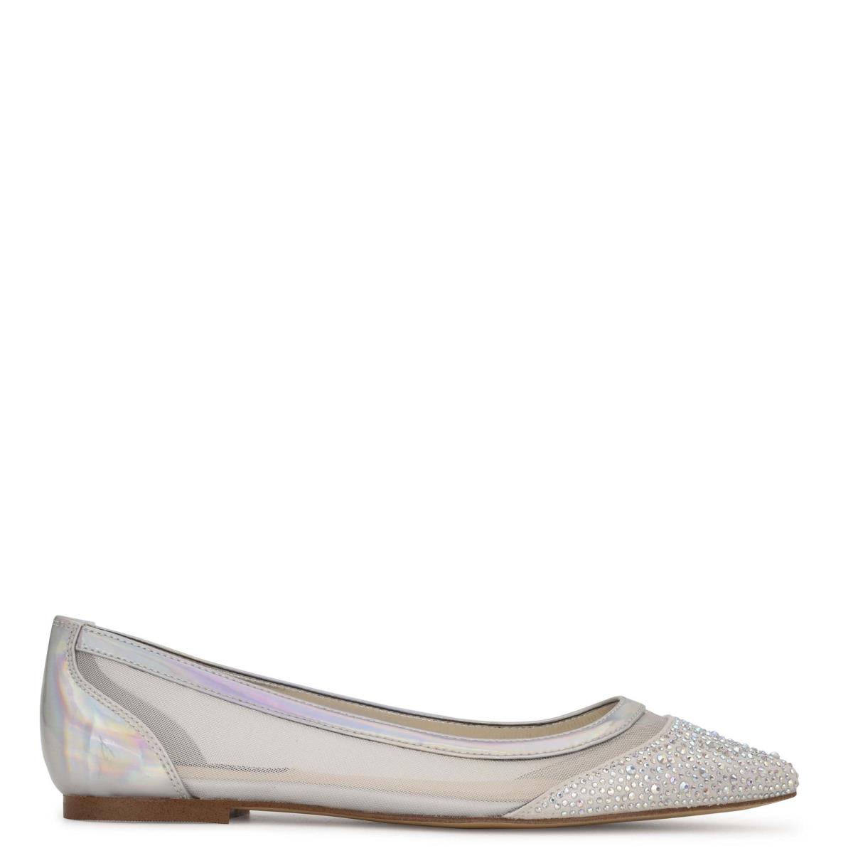 Women\'s Nine West Bogus Pointy Toe Ballet Flats Beige / Silver | IHXD59784