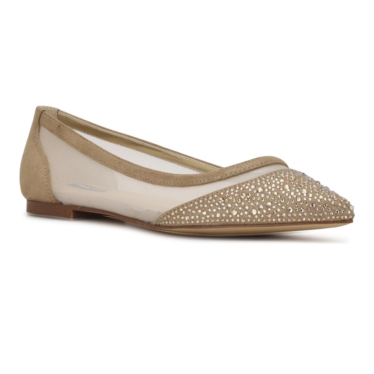 Women's Nine West Bogus Pointy Toe Ballet Flats Beige | KMEU69473