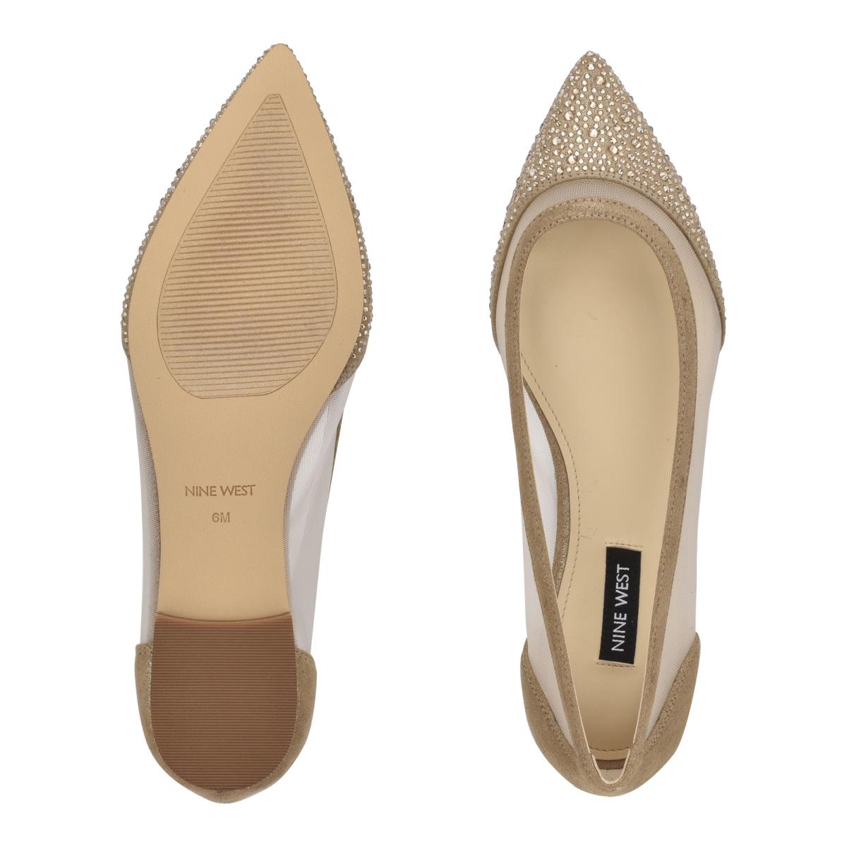 Women's Nine West Bogus Pointy Toe Ballet Flats Beige | KMEU69473