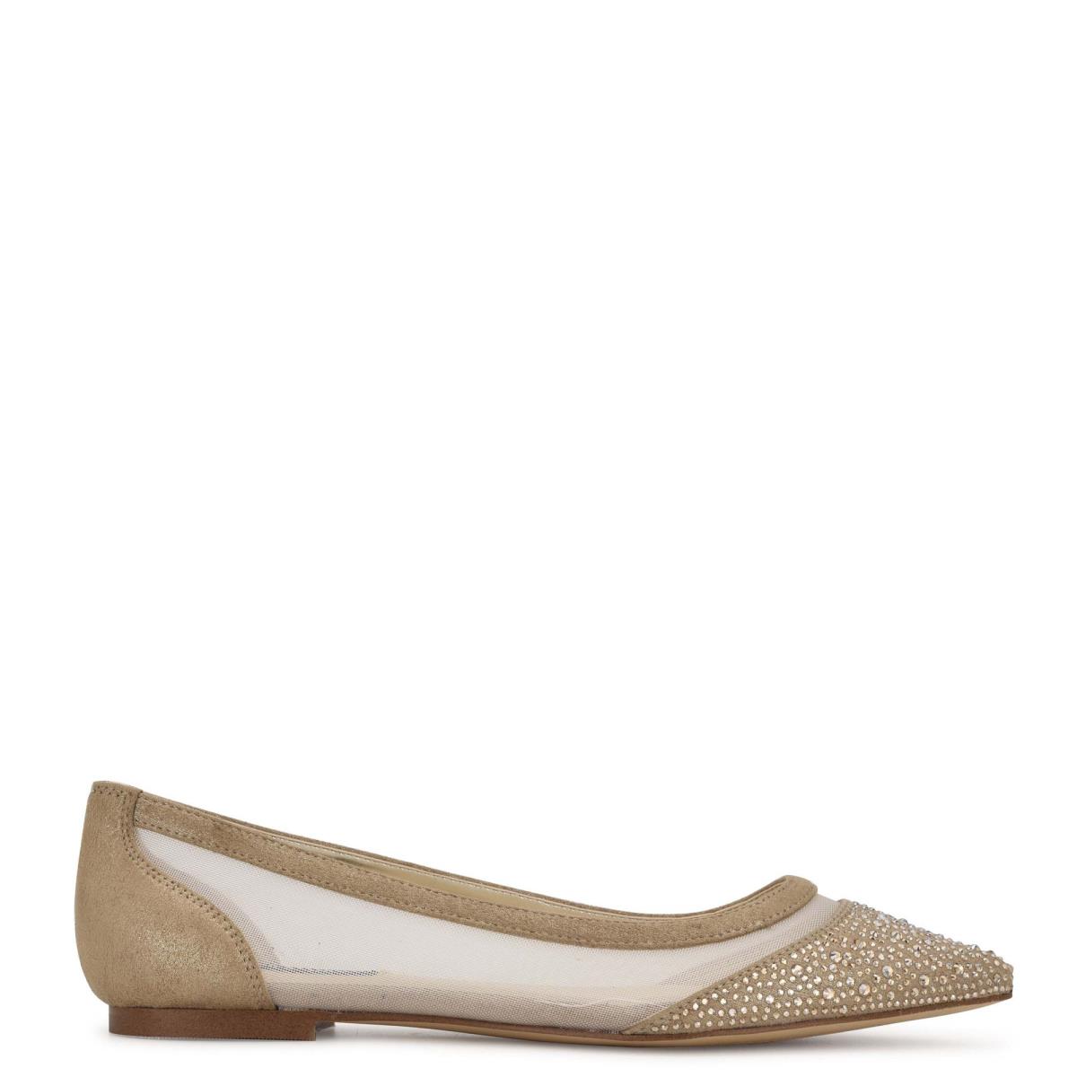 Women\'s Nine West Bogus Pointy Toe Ballet Flats Beige | KMEU69473