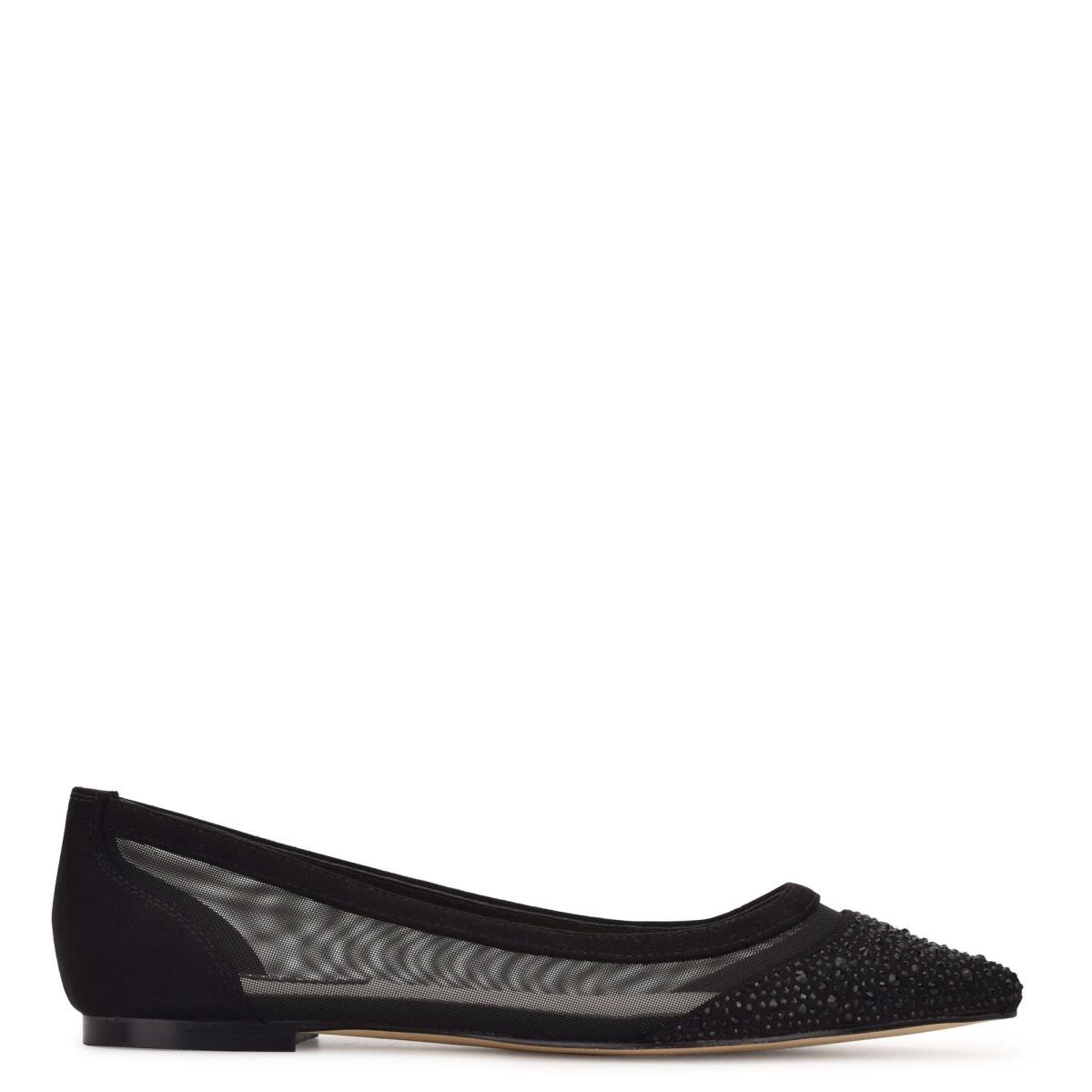 Women\'s Nine West Bogus Pointy Toe Ballet Flats Black / Black | YDQT59120