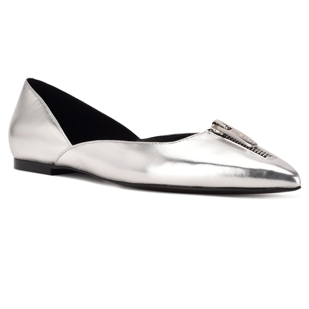 Women's Nine West Brina Pointy Toe Ballet Flats Silver | TUDP70968