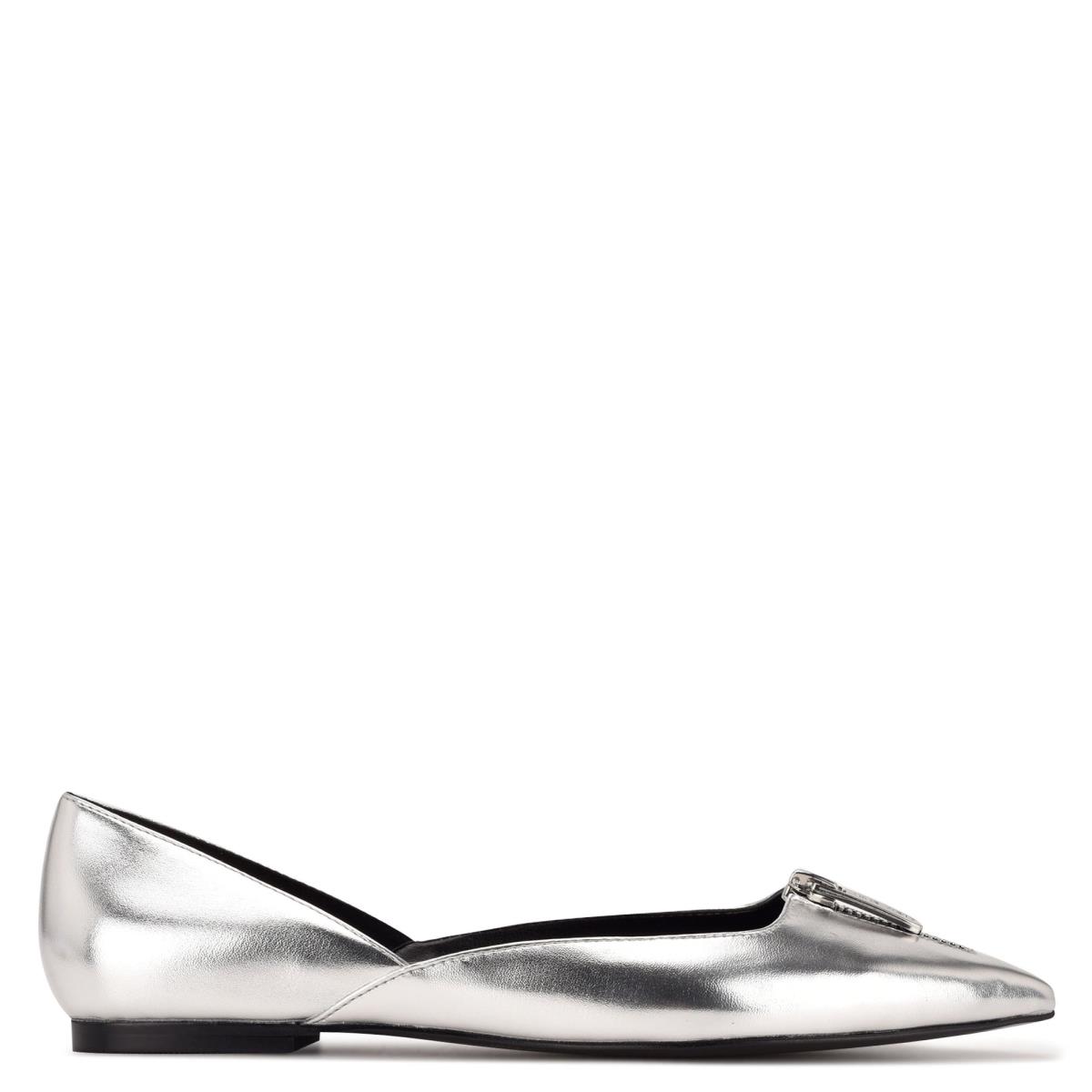 Women\'s Nine West Brina Pointy Toe Ballet Flats Silver | TUDP70968