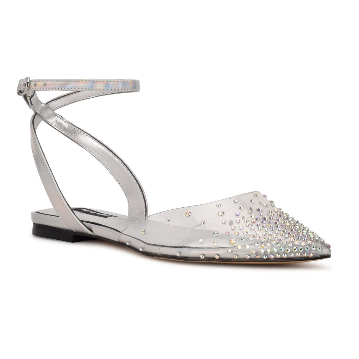 Women's Nine West Briya Pointy Toe Ballet Flats Silver | VDOE15029