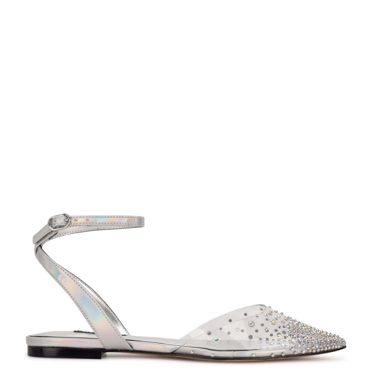 Women\'s Nine West Briya Pointy Toe Ballet Flats Silver | VDOE15029