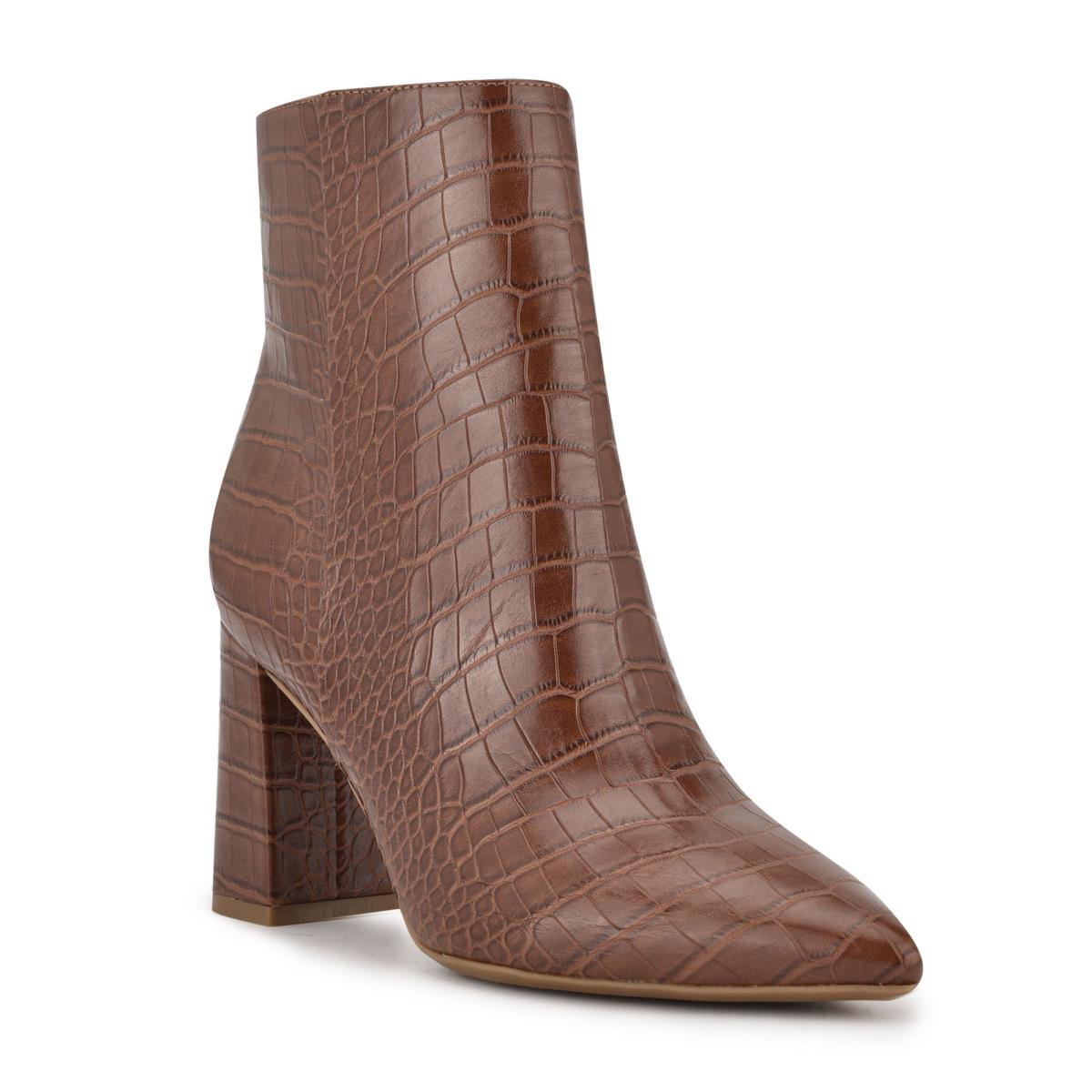 Women's Nine West Cacey 9x9 Heeled Booties Brown | SVKL64580