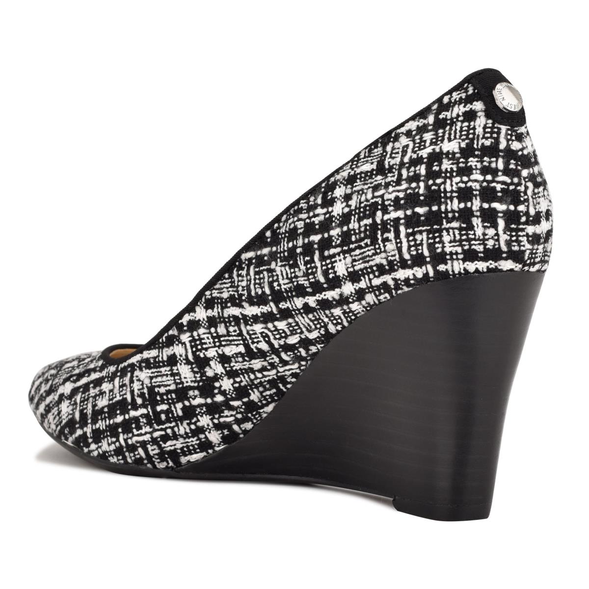 Women's Nine West Cal 9x9 Dress Wedges Black / White | IBZA51348